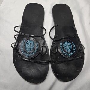 Sam Edelman Leather Black Flat Sandals Womens 9.5 Embroidered Boho Peasant
